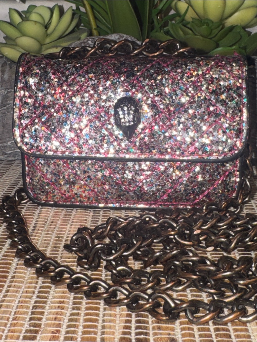 Like NEW Kurt Geiger Glitter Quilted Mini Crossbody Bag in Multicolor